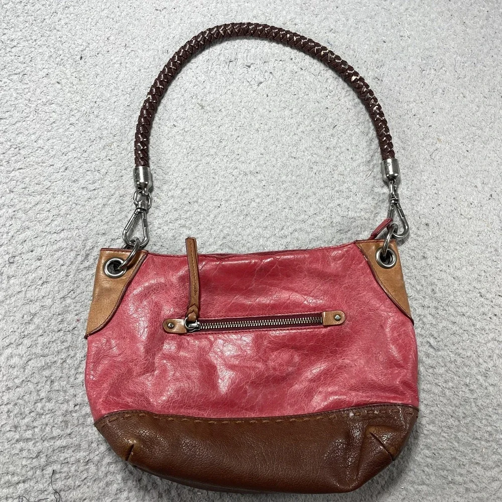 The Sak Hobo Bag‎ Womens Small Pink Brown Colorblock Leather Suede Braided Strap